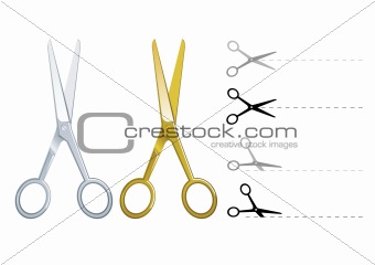 Set of vector silver and gold scissors