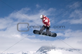 snowboarder jumping high in the air