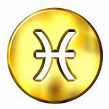 3D Golden Pisces Zodiac Sign