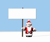 Santa standing at the North Pole holding a large blank sign.