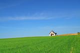 little house in grass field