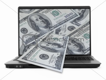 wide notebook with dollars