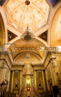 Golden Altar Pink Dome Basilica Guanajuato Mexico