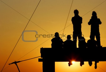 young people at sunset