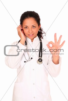 young doctor calling by phone
