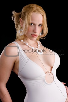 voluptuous blonde woman in bathing suit