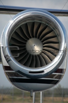 Close up of a turbo fan engine
