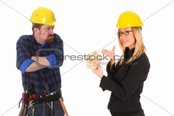 construction worker and businesswoman