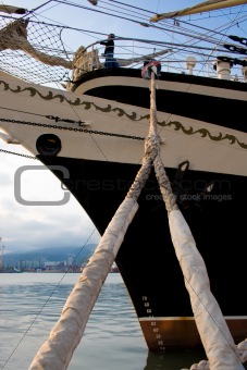 Sailing vessel at a mooring in port