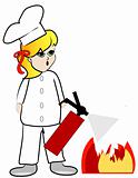 girl chef putting out fire