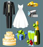 Wedding icons - set of seven items