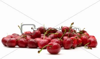 fresh wet cherry on white background