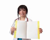 Doctor with fact sheet