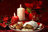 Beautiful Christmas still life with cake and candles