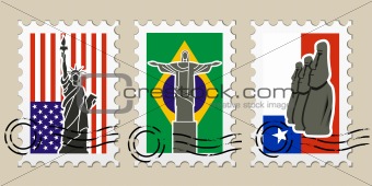 Three Postmarks with sights of America