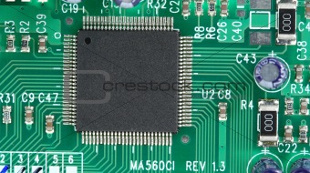 Computer chip on circuit board