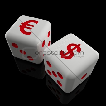 image 3d of dice with dollar and euro sign