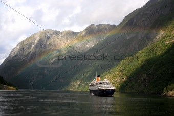Ship on fjord in Norway