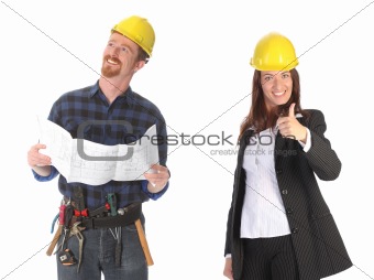 businesswoman and construction worker