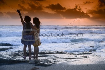 girls beach sunset