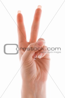 Victory gesture over white