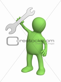 Puppet worker with a wrench in hand