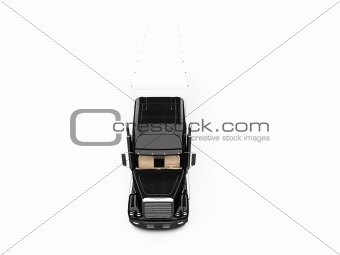 Black semi truck on white background