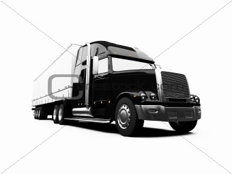 Black semi truck on white background