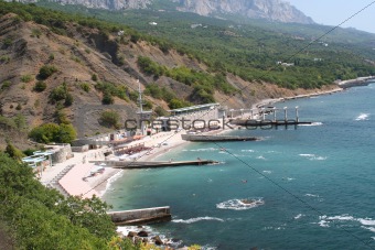 Sea bay with beach and berth