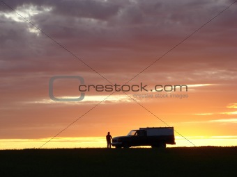 Old vehicle at sunset
