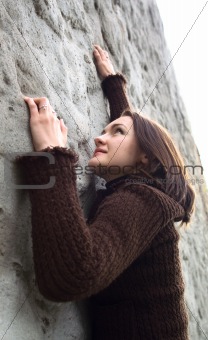 Young girl and wall