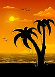 vector summer beach with sea sun and palm tree
