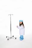 Doctor toddler with I|V stand and stethoscope