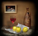 Glass of wine and apples