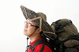 Asian traveller with mexican hat