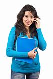 Student woman talking with phone