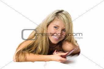 Young business woman talking by phone