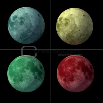 Four moon on black background