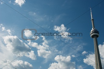 CN Tower across a blue sky