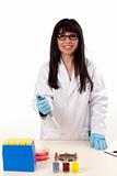 Scientist with fixed volume pipette