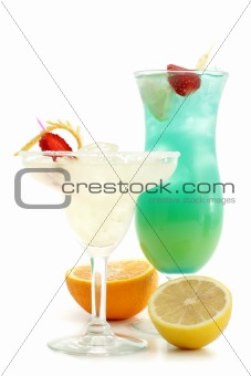 Cocktails - Margarita and Blue Hawaii