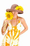 happy woman with sunflower
