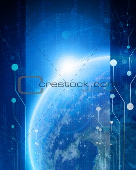 Technological blue planet earth