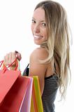 Close-up of happy young woman on a shopping spree.