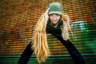Smiling girl with long blond hair