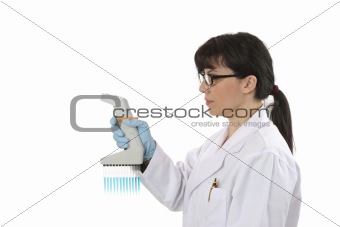 Scientist with multichannel pipettor