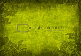 Grunge background with green leaves
