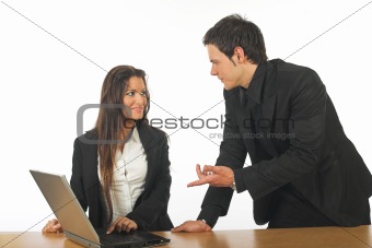 Young businesswoman and bussinessman working together