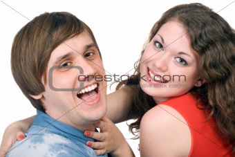 Portrait of  the smiling young couple. Isolated.