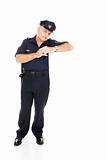 Policeman Leaning on White Space